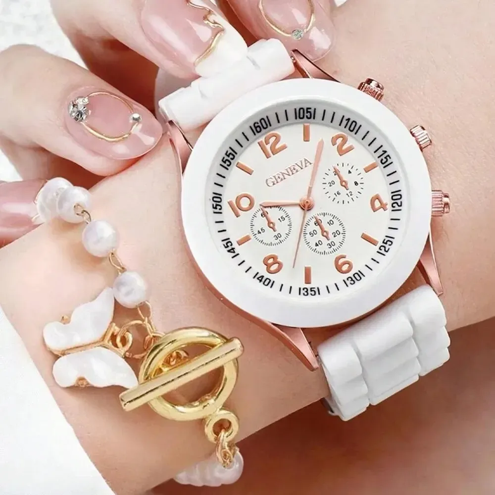 Часы наручные женские кварцевые с силиконовым ремешком 2 упаковки