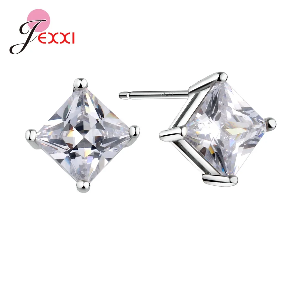 Hot JEXXI Infinity Love Square Stud Earrings for Women Fashion CZ Zircon Blue Gem Earrings Wedding Jewelry Brincos