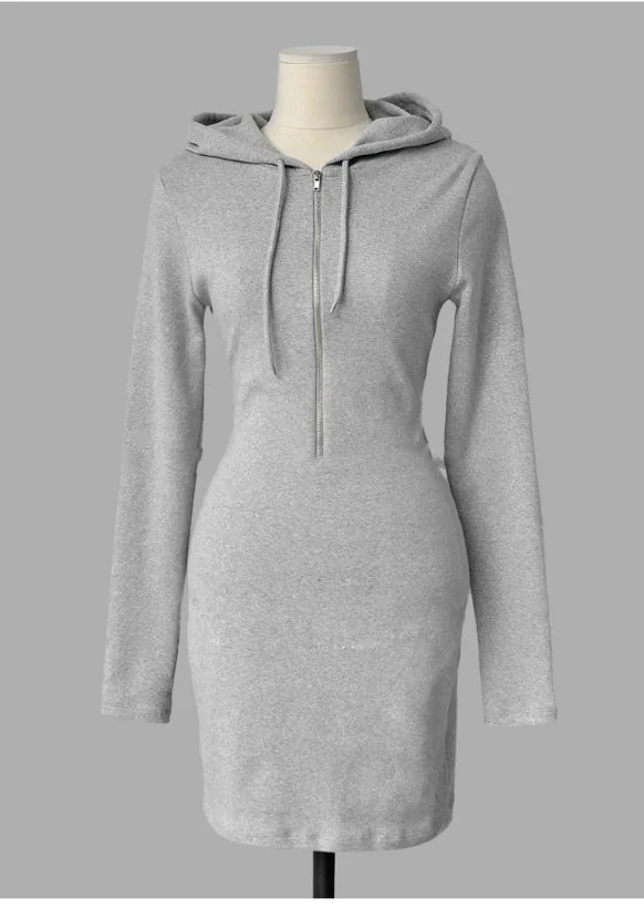 Женское Короткое платье на молнии однотонное облегающее с длинным рукавом и