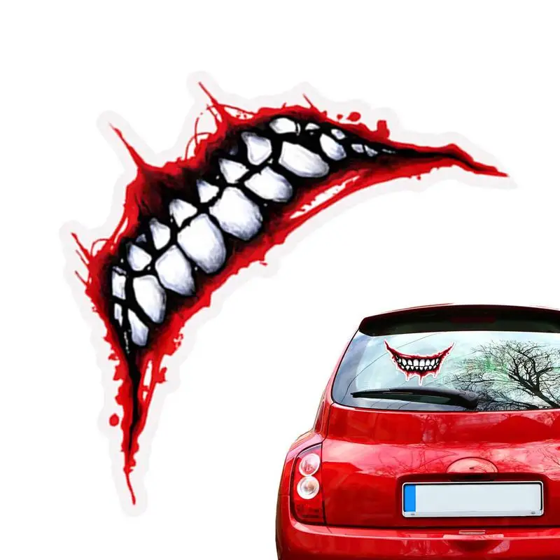 

Halloween Blood Teeth Stickers Self Adhesive Creepy Smile Teeth Decals Waterproof Car Window Stickers Car Exterior Decoration