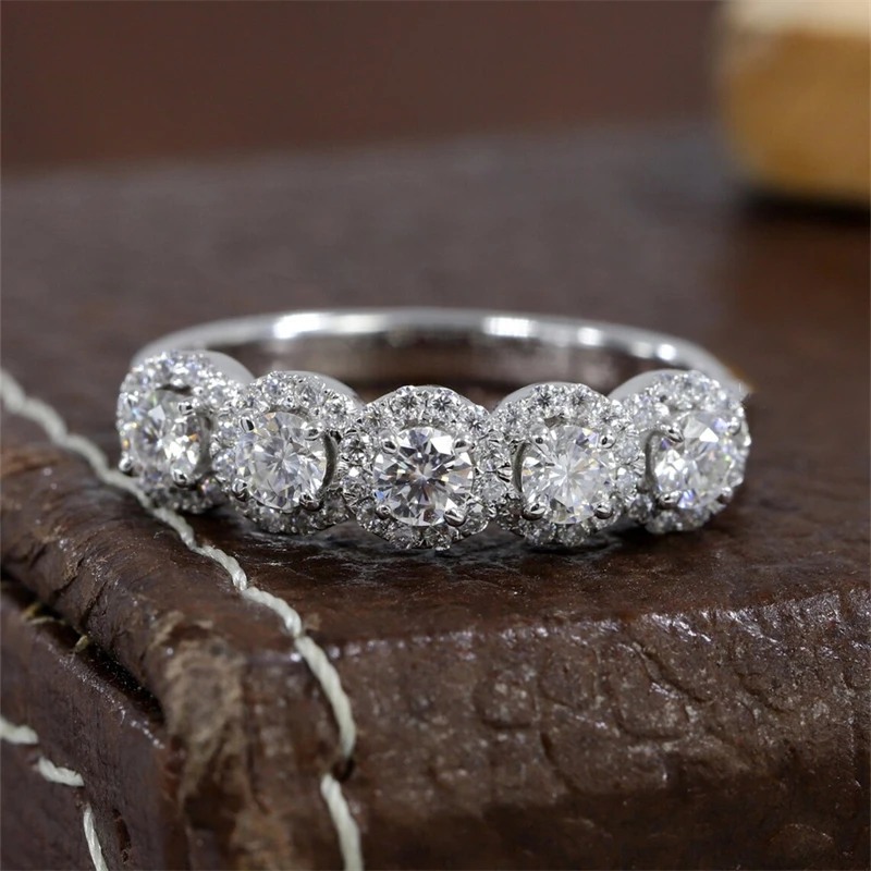 JY Jewelry 5 камней Halo Half Eternity Кольцо из 18-каратного золота 3 0 мм Круглое лабораторное