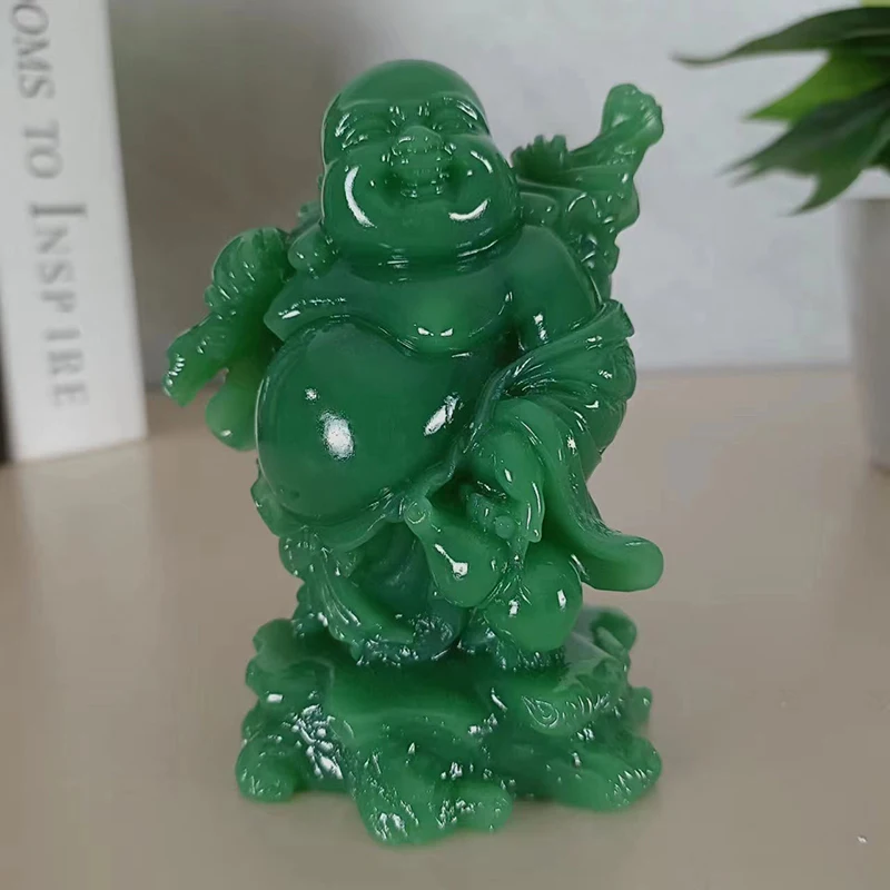 

Man-made Jade Stone Laughing Buddha Statue FengShui Resin Maitreya Buddha Sculpture Figurines For Home Garden Decoration Statues
