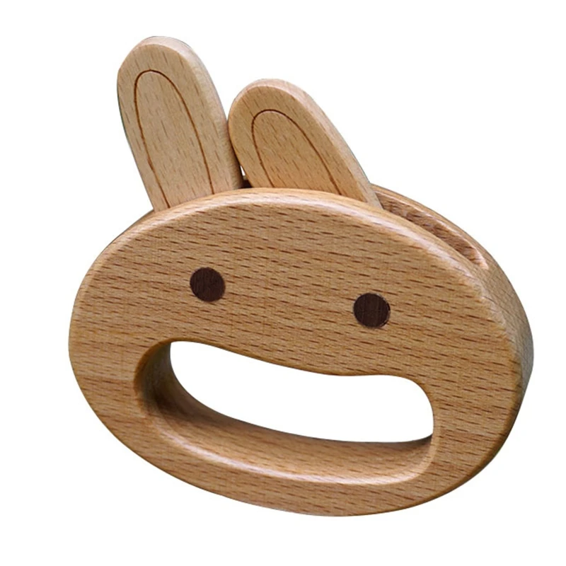 

Beech Wood Teether Rattle Toy Cute Rabbit Shape Baby Teething Toy for 3-12months BPA Free Sensory Exploration Puzzle Toy G2AE