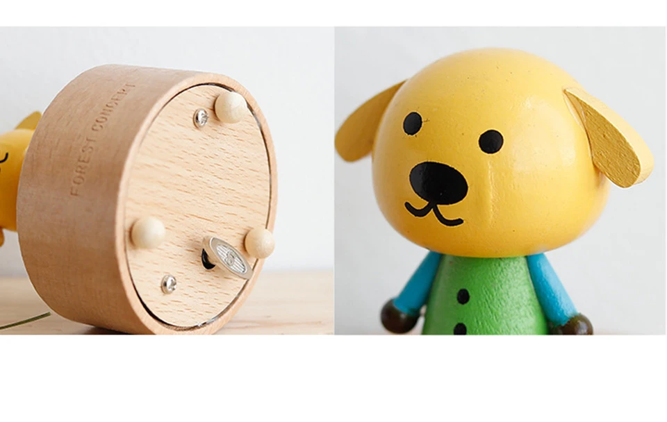 

Деревянная круглая Музыкальная шкатулка с героями мультфильмов, милая музыкальная шкатулка для щенков/медведей/панд, дизайн для украшения ...