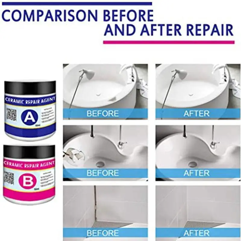 

100g Ceramic Paste Floor Tile Adhesive Tile Repair Agent Tub Tile and Shower Repair Kit Porcelain Repair Kit for Crack Chip 2pcs