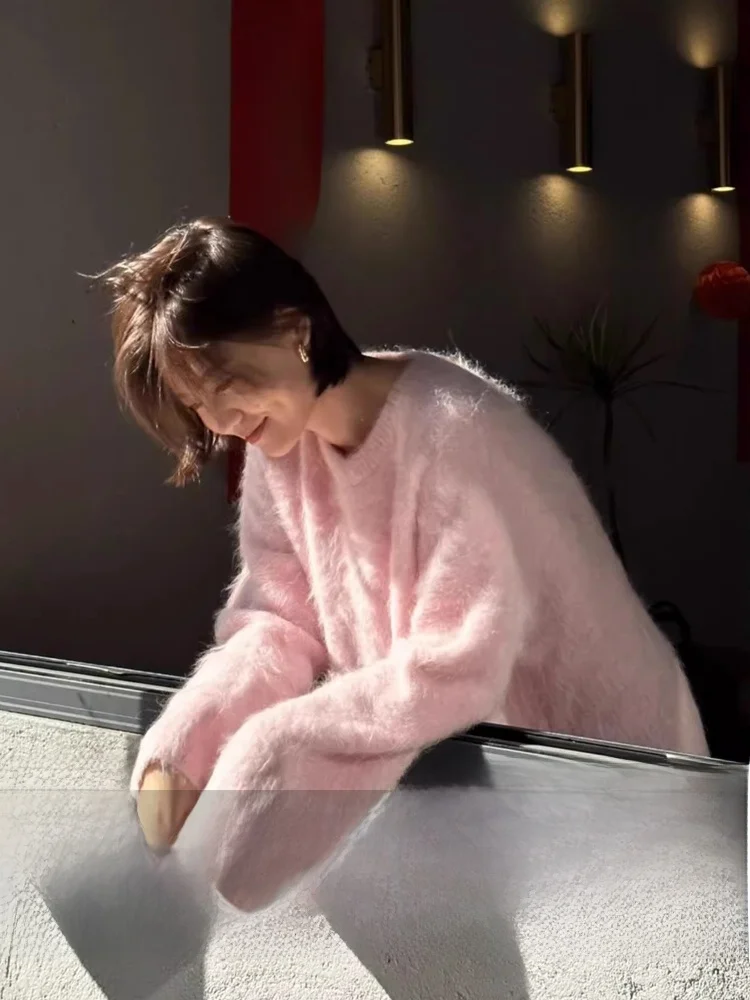 Осень и зима новый свободный серый норковый бархатный свитер женский толстый