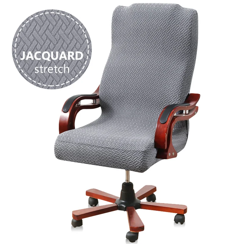 Jacquard Stretch Computer Chair Cover with Arms Office Chair Slipcover Extensible Boss Desk Armchair Cover Seat Cover Removable