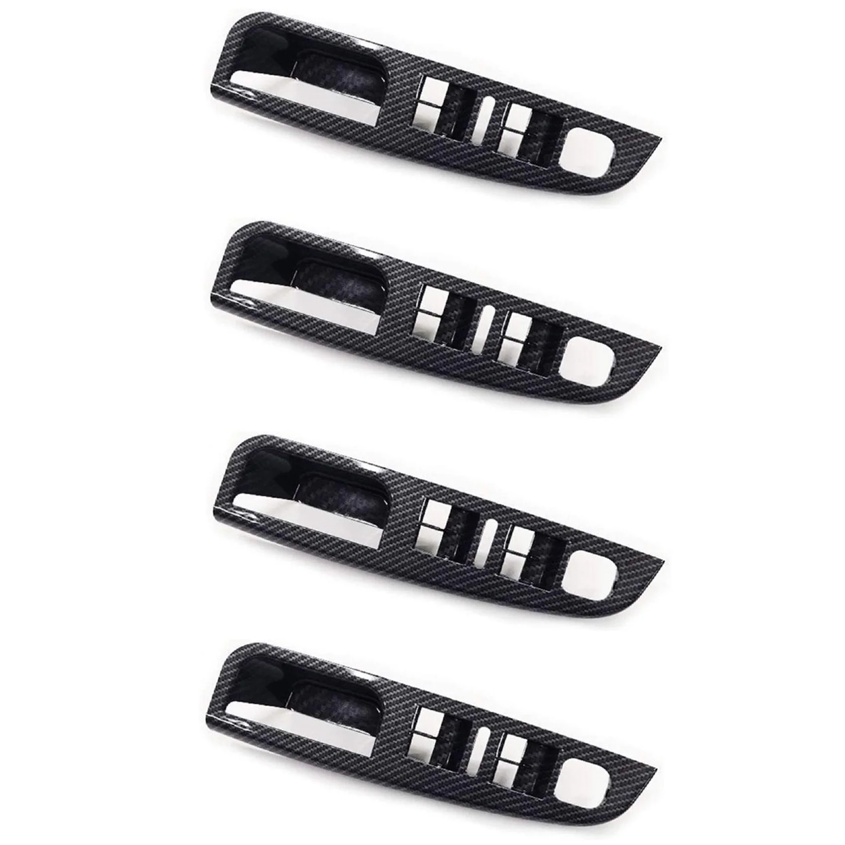 

4X Side Grab Handle Carbon Fiber Door Window Switch Control Panel Cover Trims Frame for Jetta MK5 Golf 5 2005-2009