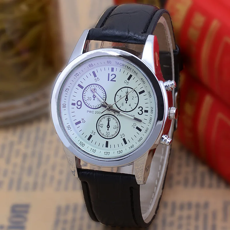 

Классические мужские модные деловые кварцевые наручные часы с тремя отверстиями и кожаным ремешком с синим стеклом в подарок