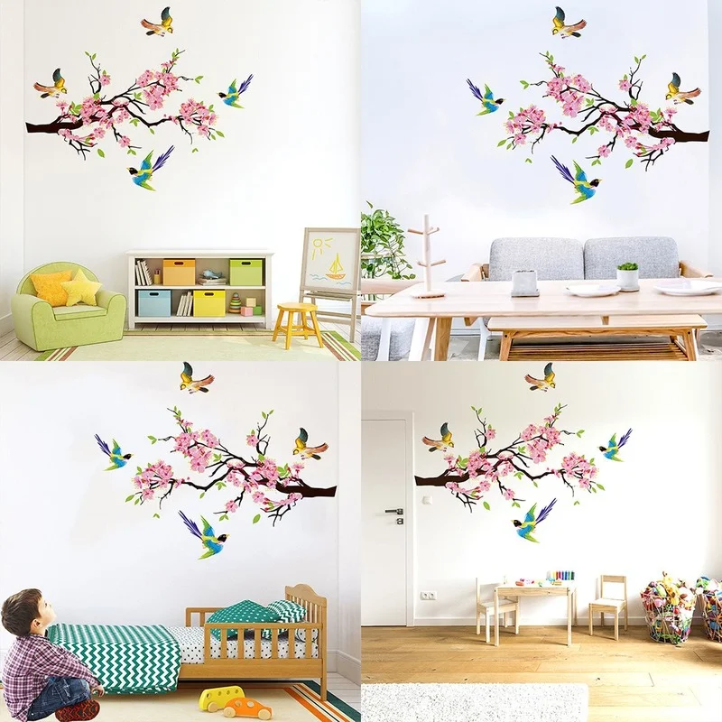 

New Plum Tree Branch Bird Magpie Wall Stickers Living Room Bedroom Kids Room Decorative Painting Background Decoration Poster