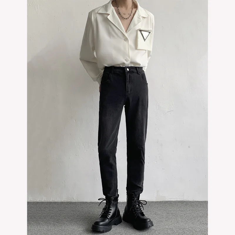 Spring Blue Black Jeans Men Slim Fashion Casual Straight Jeans Men Streetwear Korean Biker Denim Pants Mens Trousers M-2XL