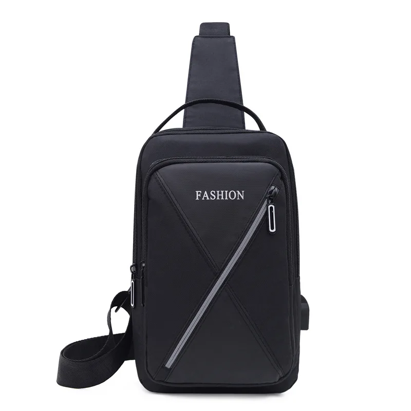 Fashion Leisure USB Charging Chest Bag Men's Large Capacity Canvas Shoulder Bag Men's Outdoor Cycling Sports Crossbody Bag