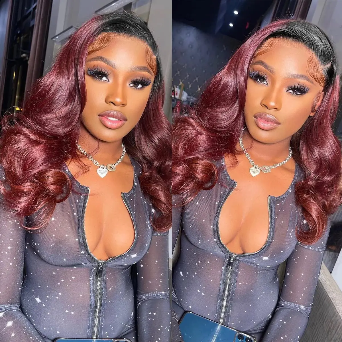 

1B 99j 13x4 Lace Front Wig Body Wave Brazilian Ombre Human Hair Wigs Pre Plucked 1B Burgundy Red Lace Frontal Wigs 180% Density