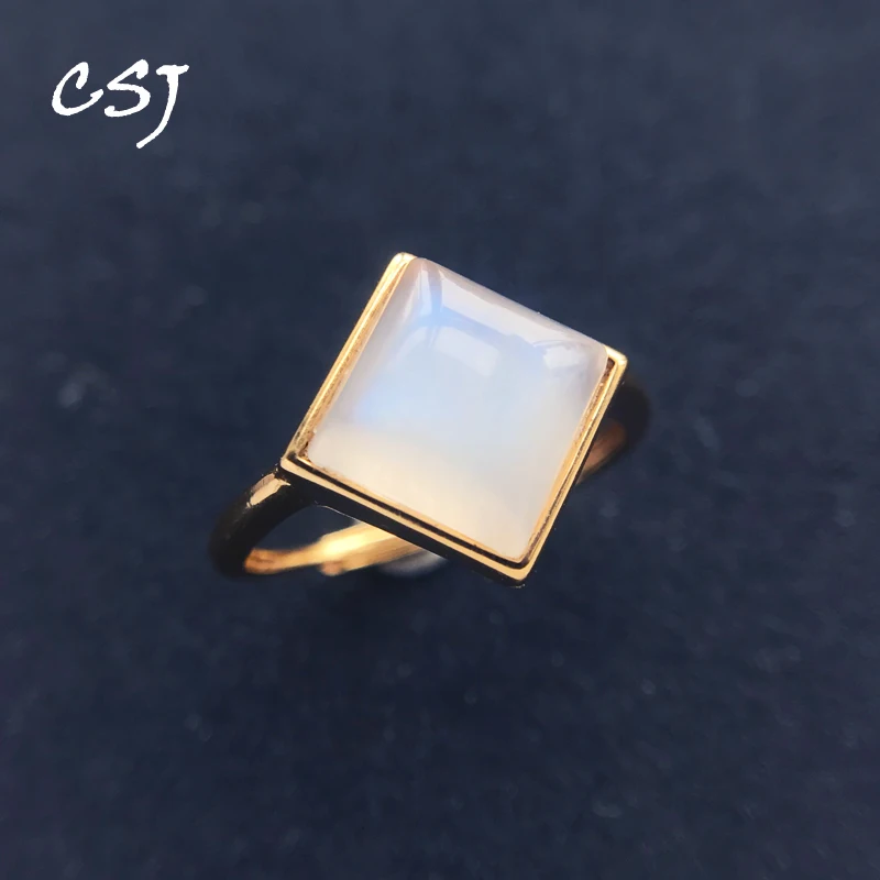 

CSJ элегантное натуральный лунный камень синего цвета кольцо из стерлингового серебра 925 пробы с драгоценным камнем 10 мм для женщин вечерние подарок на день рождения и Рождество