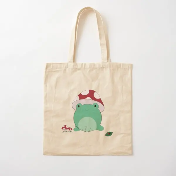 

Mushroom Frog Cotton Canvas Bag Fashion Shoulder Bag Fabric Women Shopper Designer Tote Reusable Casual Handbag Grocery