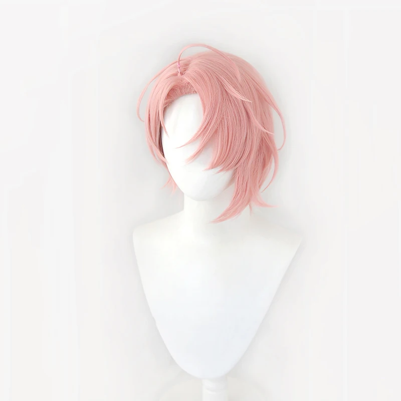 Aster Cosplay Wig Game Nu: Carnival Short Pink Heat Resistant Synthetic Halloween Party Wigs Pelucas + Cap