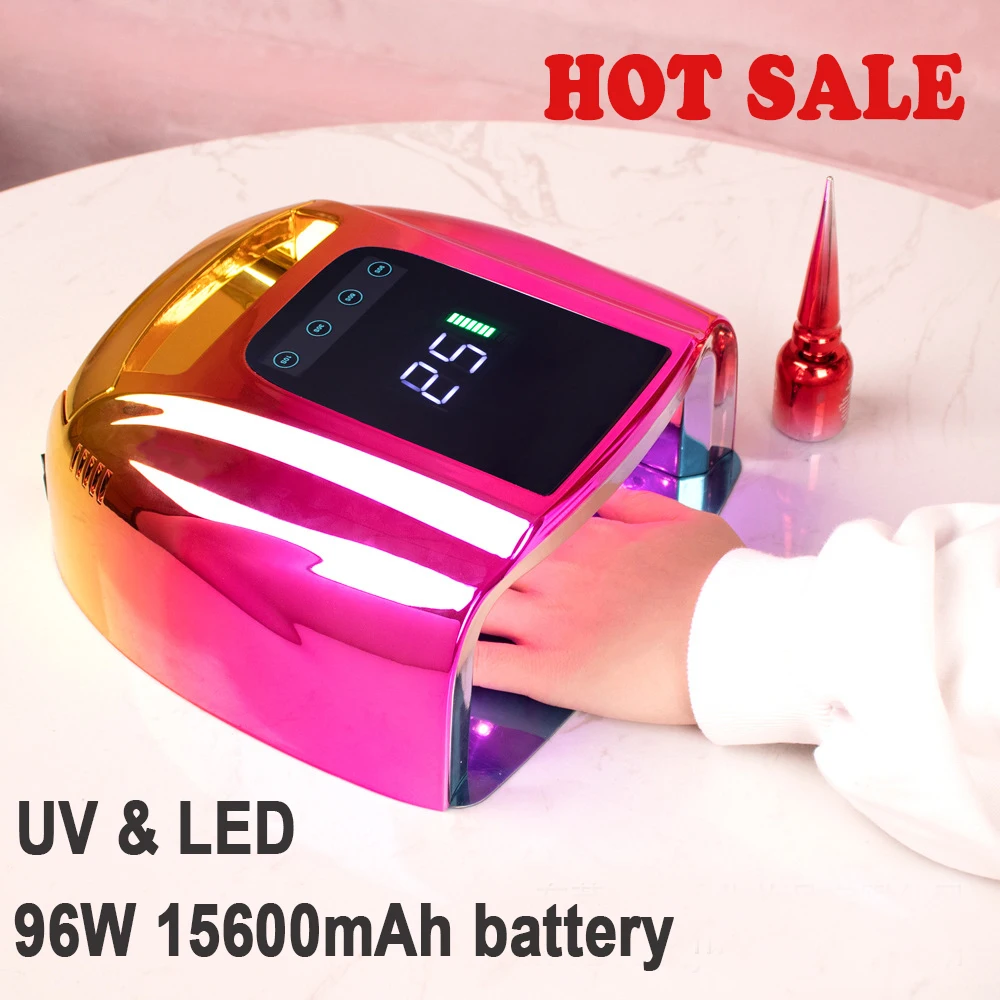 

96w UV LED Lamp Nail Dryer Cordless Manicure Lamp Rechargeable with Handle Red Light Gel Curing Lacquer Dryer UV Light for Nails