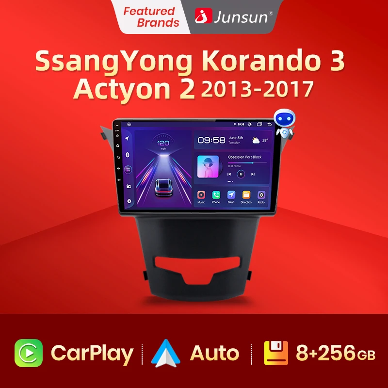 Автомагнитола Junsun V1 Pro для SsangYong Korando 3 Actyon 2 2013-2017 автомагнитола видеоплееры CarPlay на