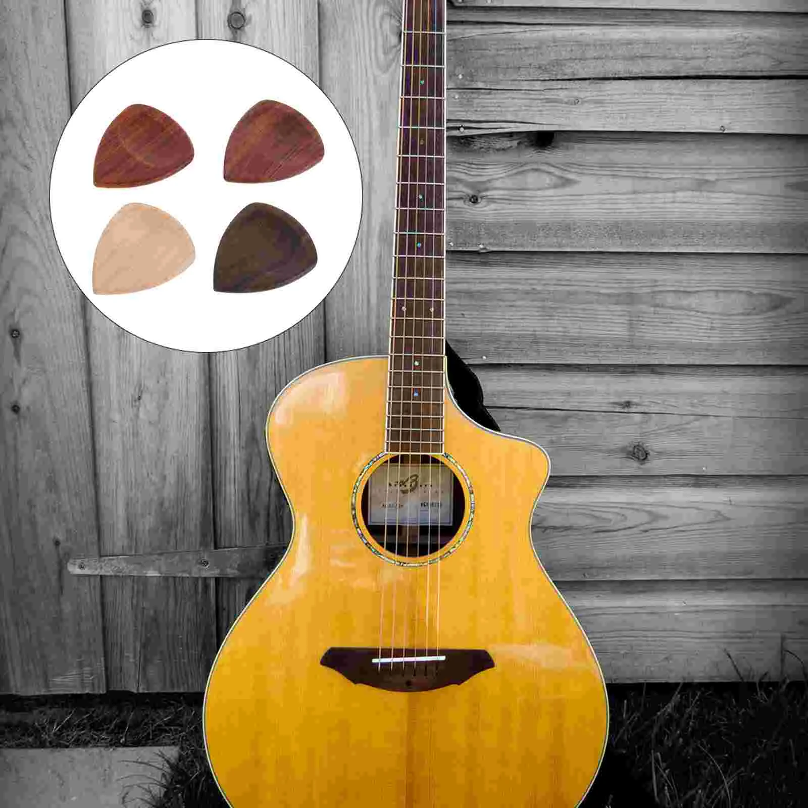 

4Pcs Guitar Bass Wooden Picks Fashion Simple Design Guitar Accessories