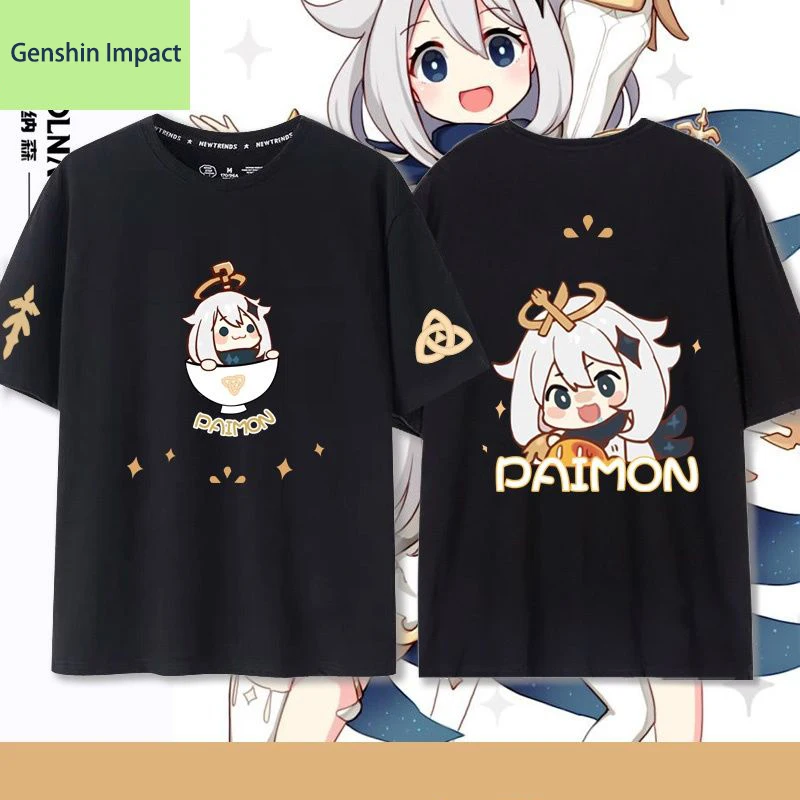 

Genshin Impact Cute Paimon Chat Pictures T-shirt Hip Hop Cotton Short Sleeve Loose Girl Boy Couple T-Shirt Casual Harajuku Shirt
