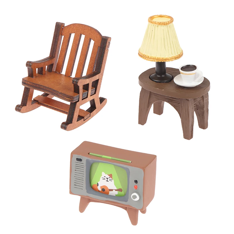 

1:12 Dollhouse Mini Rocking Chair TV Lights Table Furniture Decoration Toys Resin Crafts Desktop Decoration