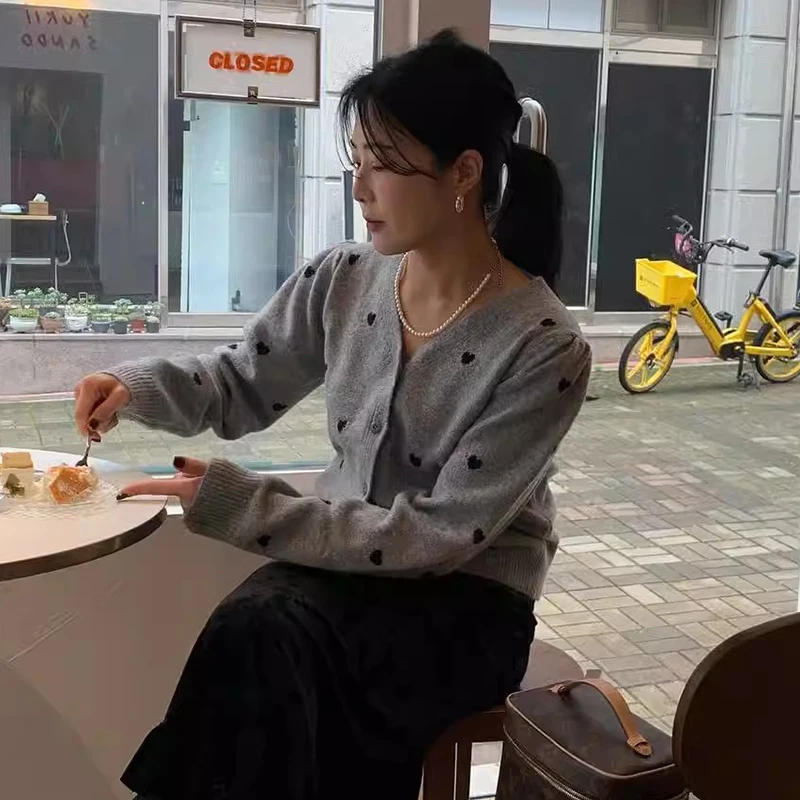 KUSAHIKI корейский шикарный осенний элегантный однобортный жаккардовый вязаный