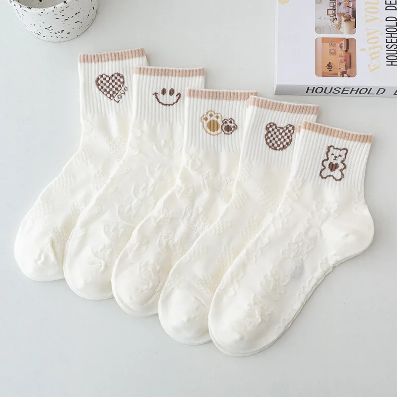 5Pairs Women Socks Sets Elegant Retro Polyester Cotton Low Tube Women Socks Breathable Japanese Style Casual Cotton Short Sock