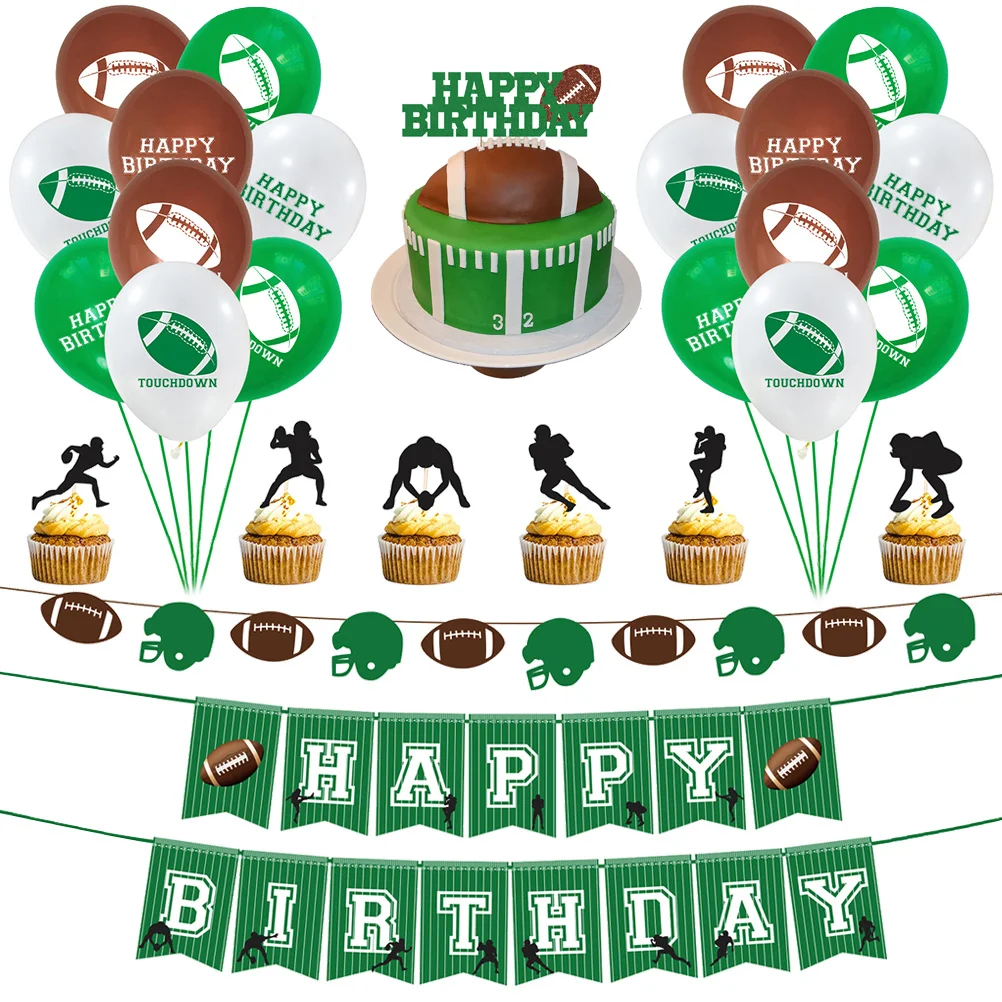 

46pcs Sports Football Theme Banner and Balloons Set Cake Topper Garland Rugby Football Party Bunting and Printing Balloons Set