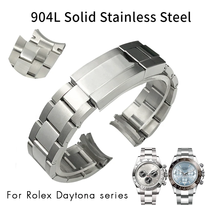 

Middle Shiny 904L Solid Stainless Steel Watchband 20mm Fit for Rolex Daytona Waterproof Watch Strap Folding Buckle