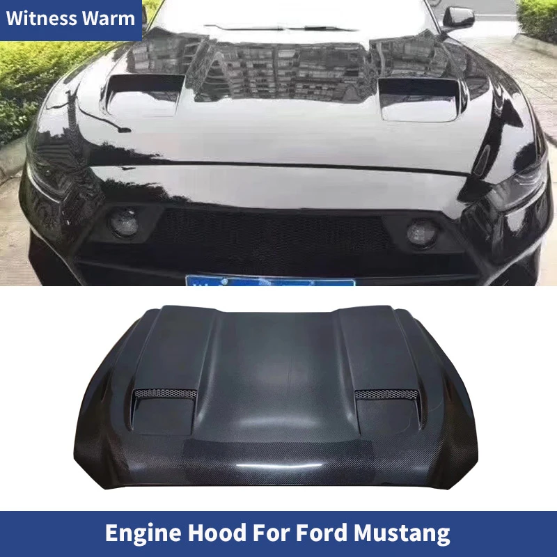 

For Ford Mustang engine hood FRP unpainted carbon fiber engine bonnet cover vents car body kit 2015 2016 2017