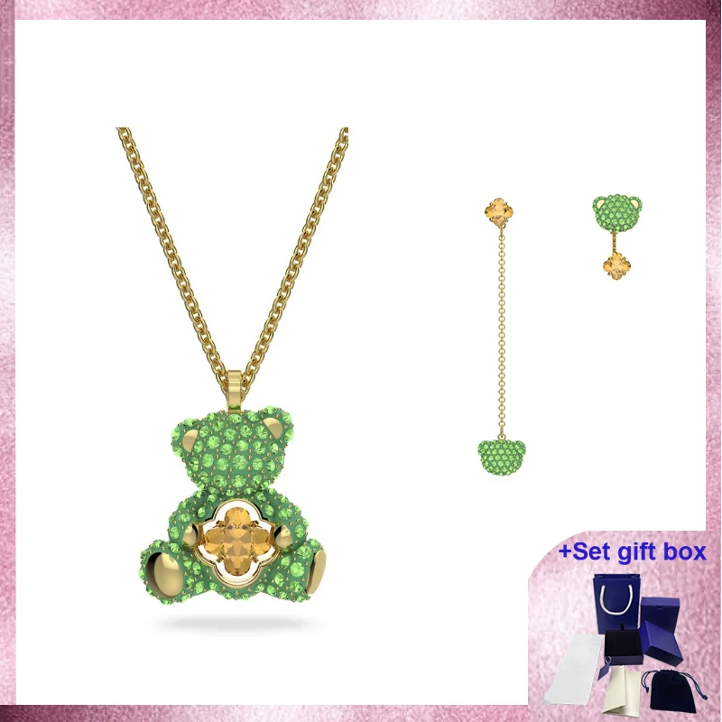 

Комплект из колье и серёг, с зеленым медведем