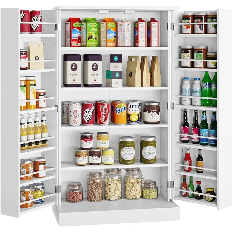 

Pantry Cabinet, Double Door Food Storage Cabinet with Doors and 6 Shelves, China Cupboard Space Saving Cabinet