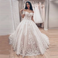 princess ball gown wedding dress 2023 vestido de noiva off the shoulder robe de mariee lace appliques wedding gown plus size