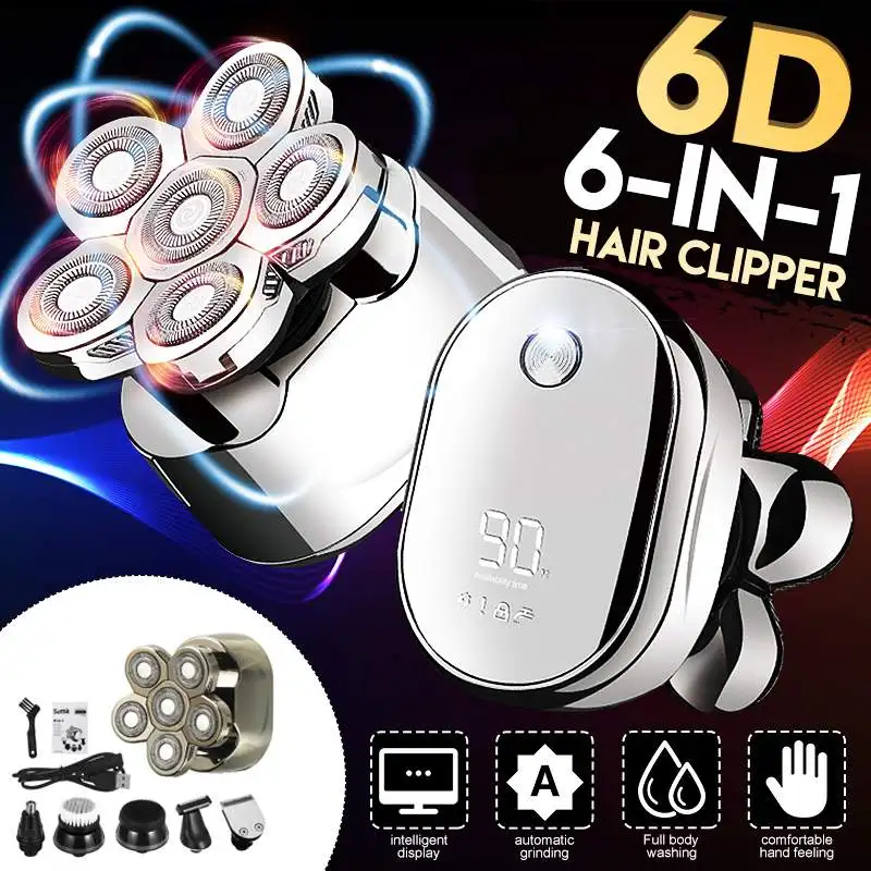 

Waterproof LED Display 6D Floating Men's Electric Shaver Razor Hair Trimmer Rechargeable Bald Clipper