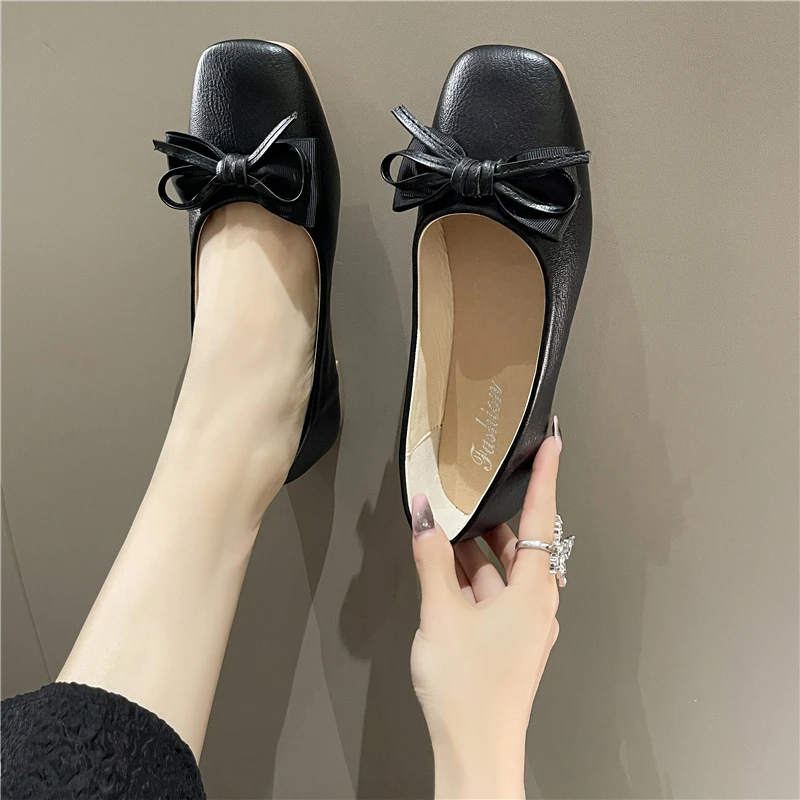 

2023hot Sale Shoes for Women Slip-on Butterfly-knot Women's Flats Square Toe Shoes Ladies Comfortable Light Shallow Ladies Flats