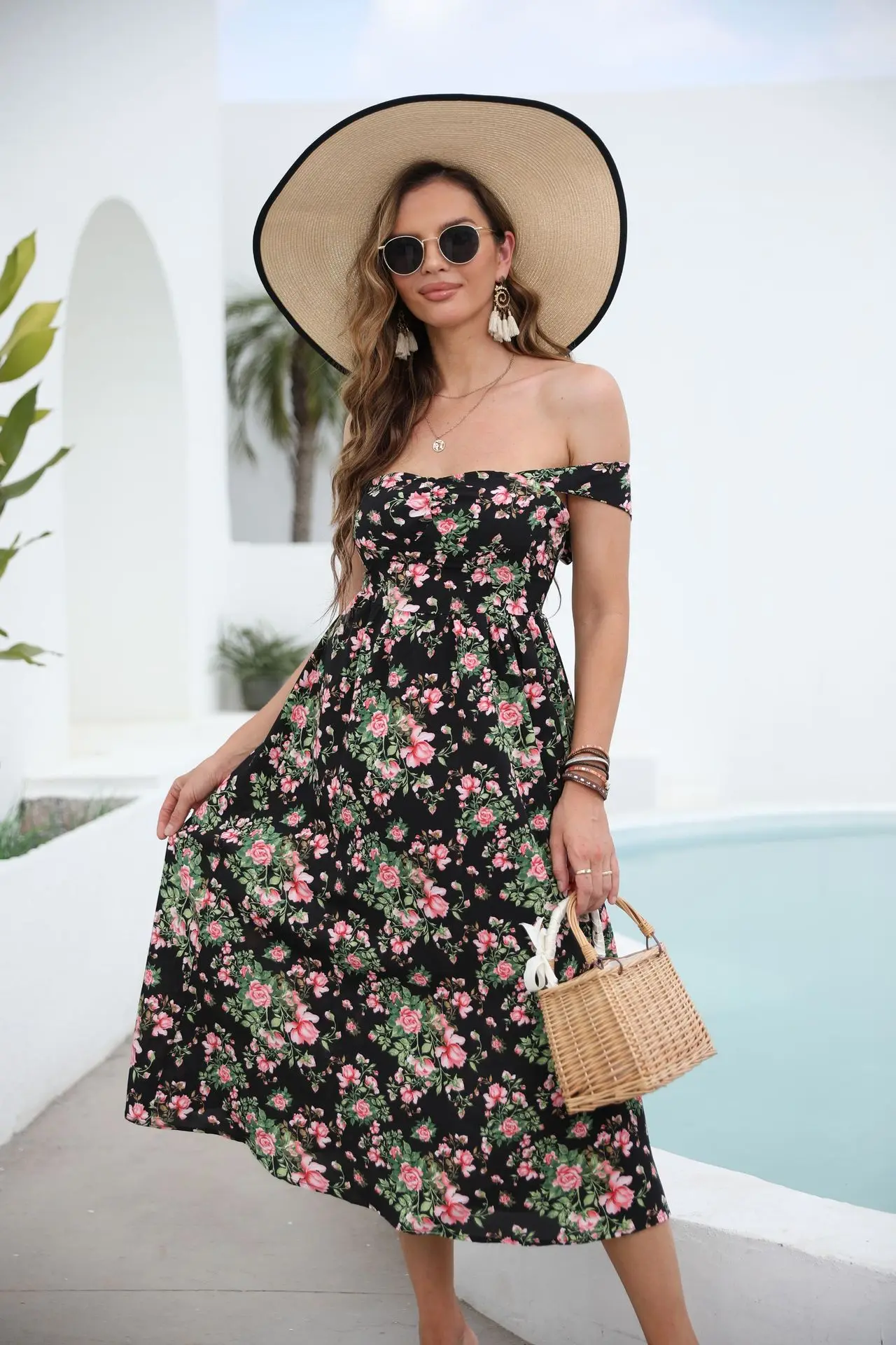 

2022 Summer Chiffon Jungle Dress Women Flower Print Boho Beach Frock Casual Ruffle Long Sleeve A-Line Mini Party Dress Vestidos