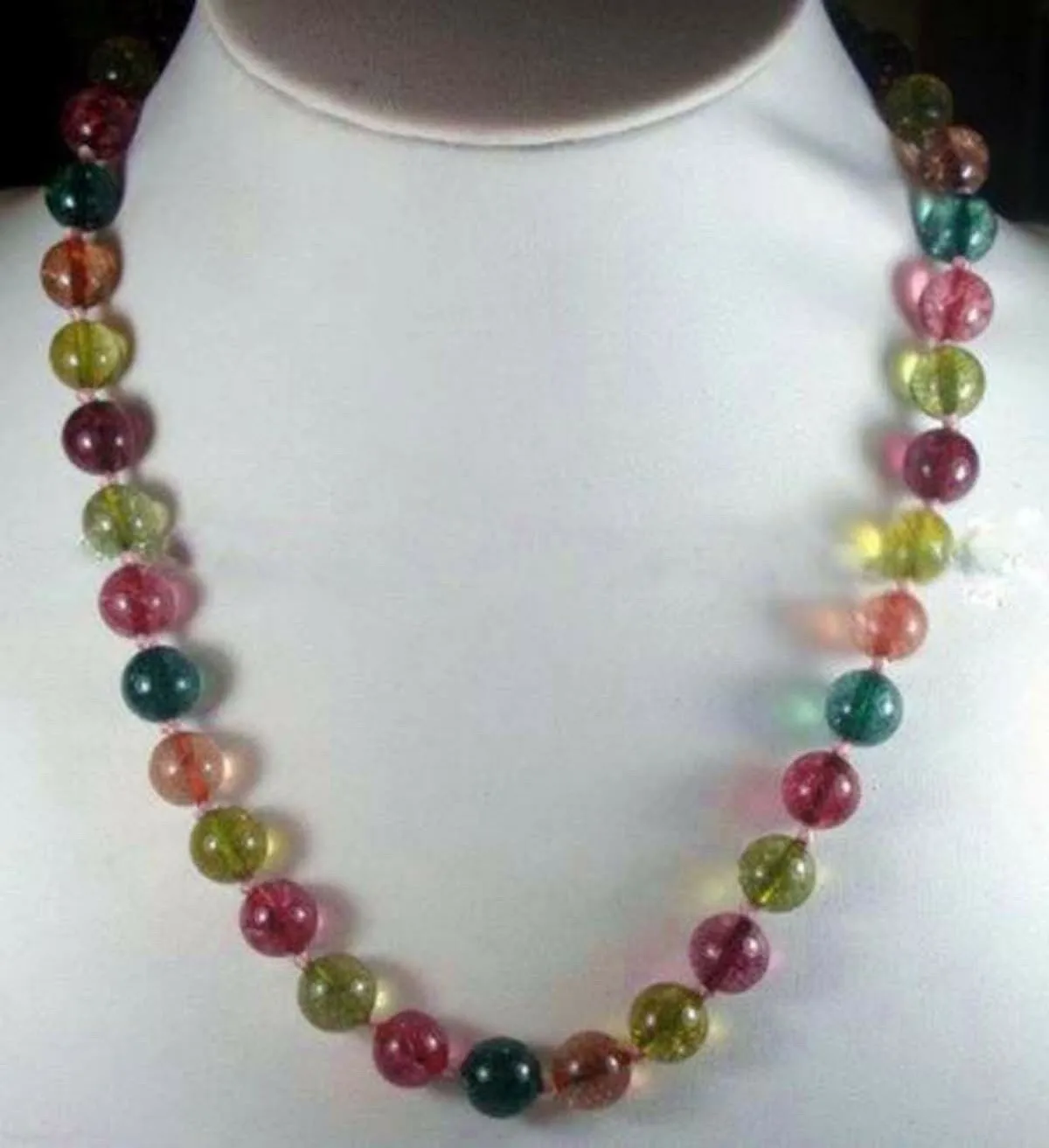 

Natural 10mm Multicolor Tourmaline Round Gemstone Bead Necklace 16-25"