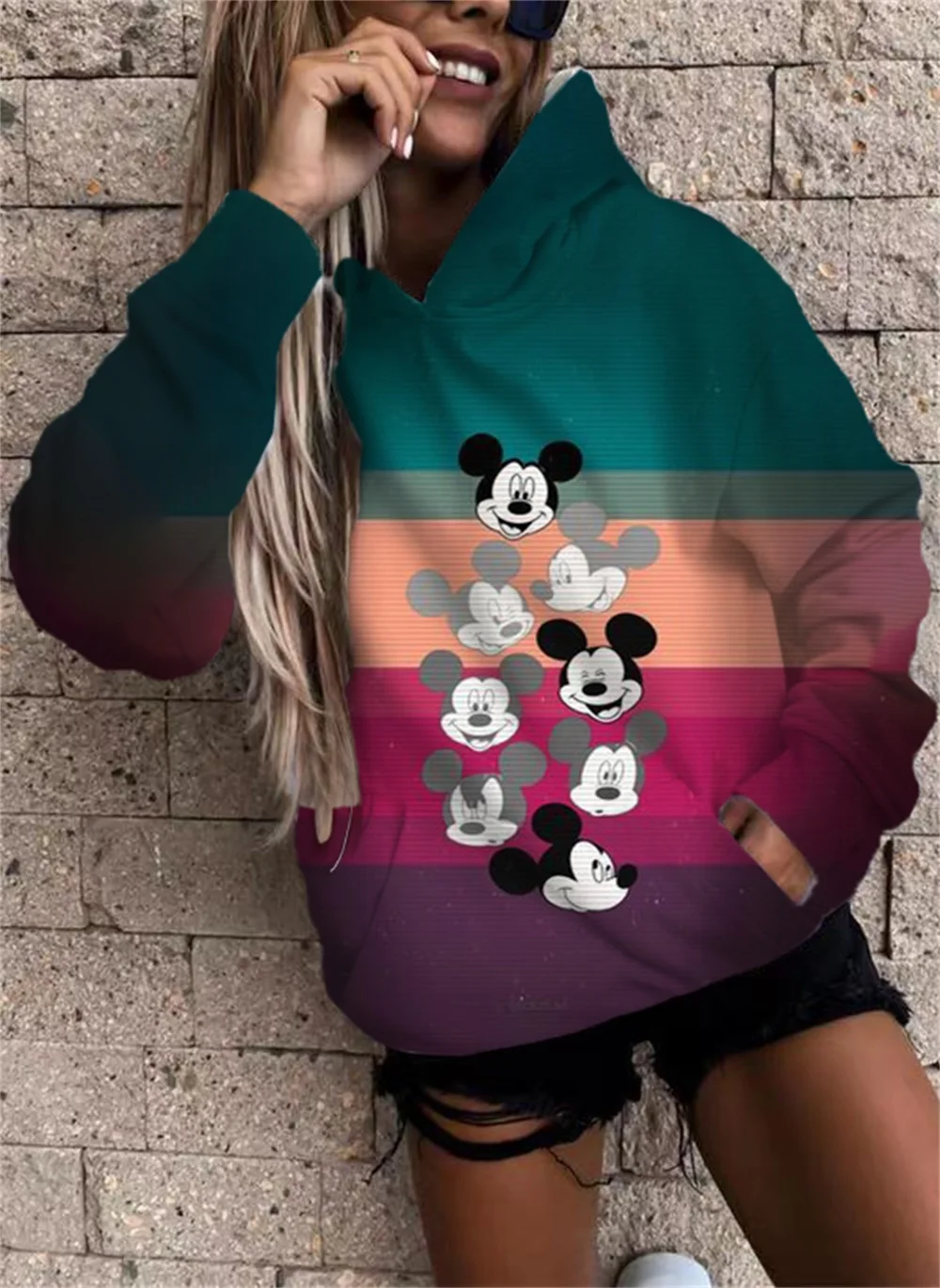New Disney Cute Mickey Fashion Fried Street Sweater Cartoon Printing Long Sleeve All-Match Pocket Hoodie Sweatshirt Y2k
