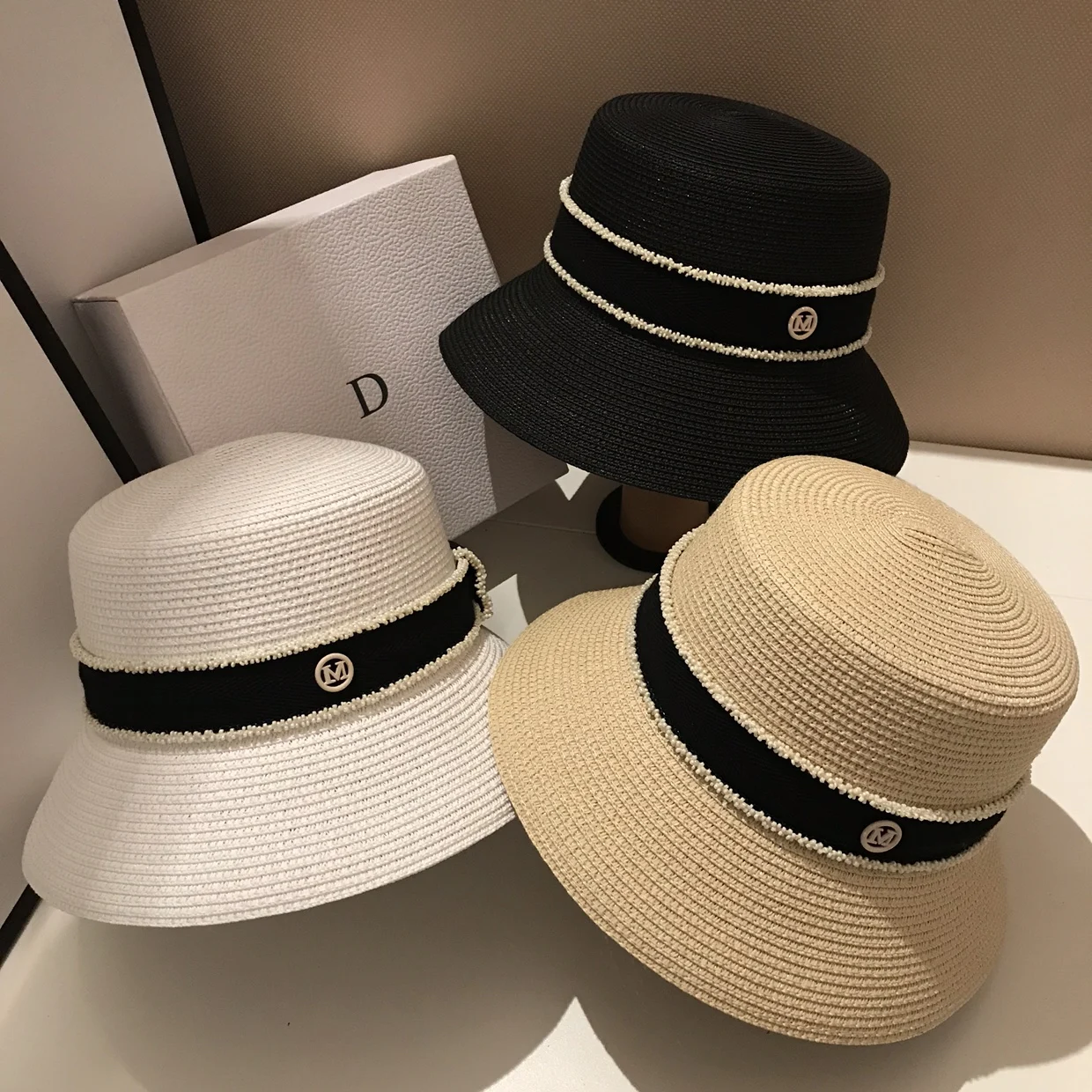 Шляпа женская Соломенная Солнцезащитная с буквами м Панама широкими полями