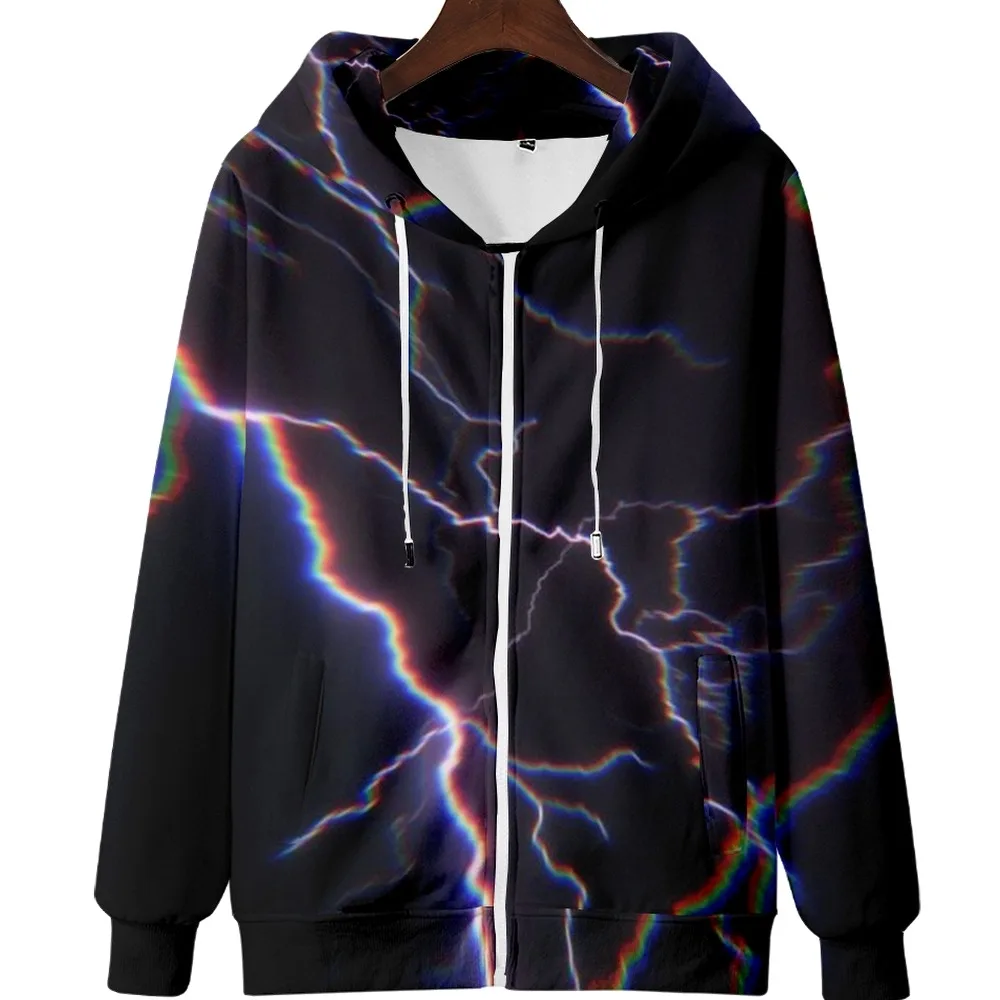 

3d weather lightning thunder pattern casual street fashion men's women's spring autumn zipper Jackets Coats hoodie