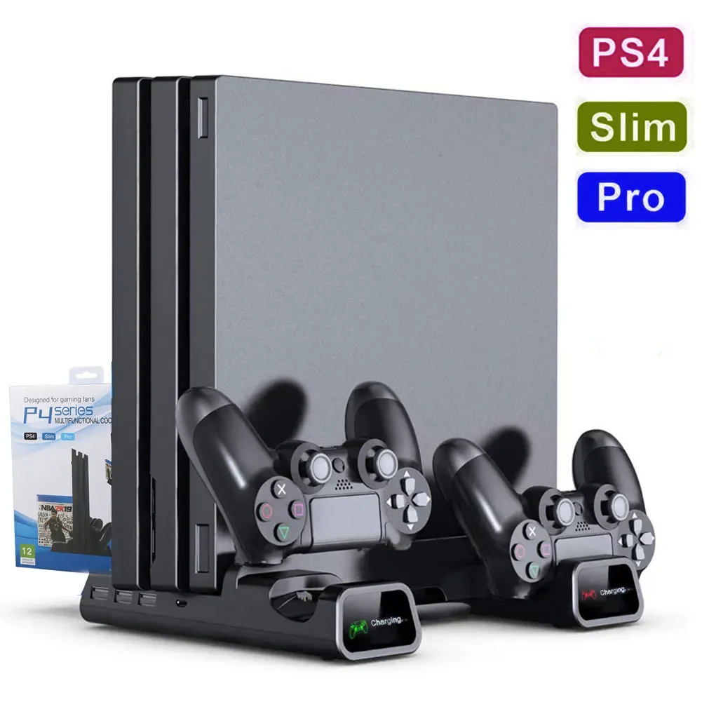 

PS4/PS4 Slim/PS4 Pro Dual Controller Charger Console Vertical Cooling Stand Charging Station LED Fan For SONY Playstation 4
