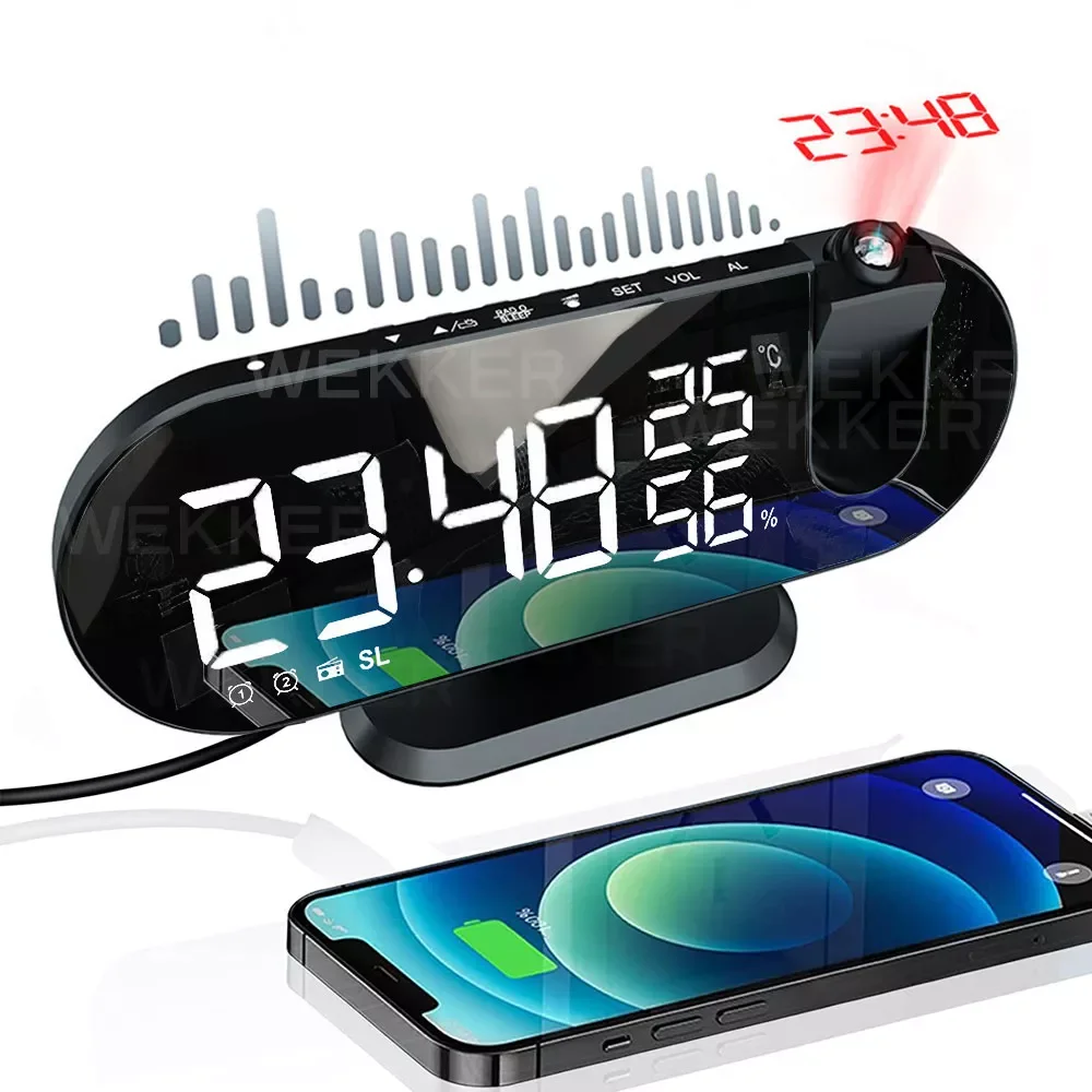 

FM-радио, светодиодный цифровой смарт-будильник, часы, настольные электронные часы, USB будильник, часы с проектором времени 180 °, Повтор сигнал...