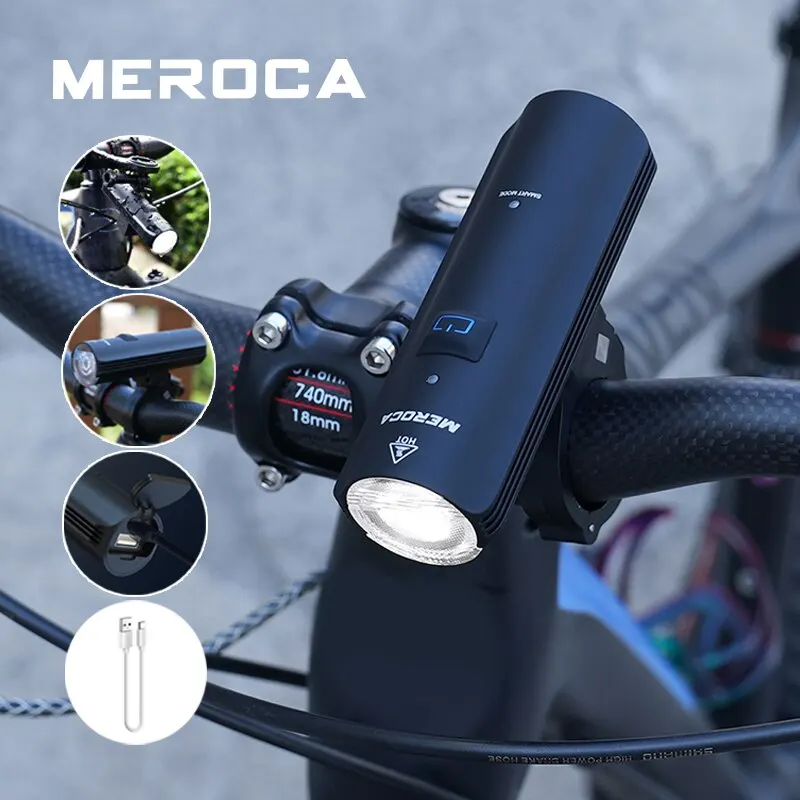 MEROCA Bicycle Front Light Type C Rechargeable 4500mAh Ipx5 Rainproof Led Flashlight 1000LM Mountain Bike Lamp images - 6