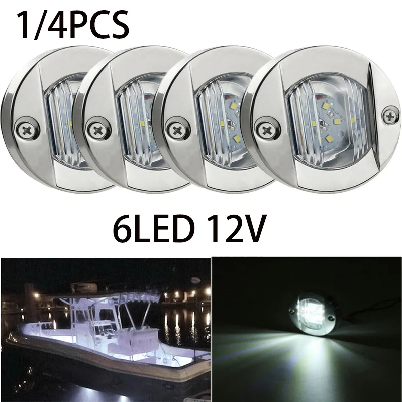 

1/4PCS 6 Led Round Chrome Marine LED Transom Mount Stern Anchor Navigation Light Waterproof Boat Marine Lights 12V DC 2.95Inch