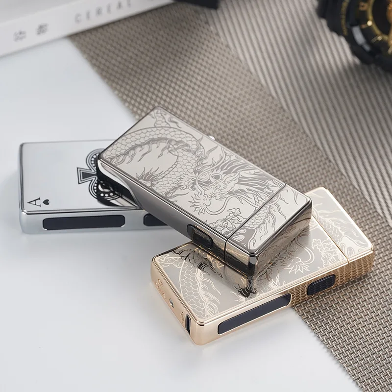 Фото Электрическая металлическая зажигалка с двойной дугой, USB ветрозащитная беспламенная плазменная зажигалка, аксессуары для сигарет, светодиодный дисплей мощности, мужские гаджеты №4
