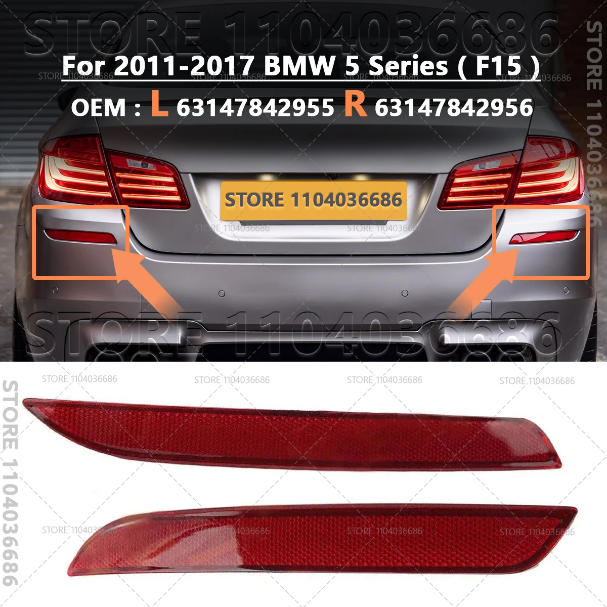

Для 2011-2017 BMW 528i 528iX 535d 535dX 535i 535iX 550i 550iX M5 (F10) линза отражателя заднего бампера 63147842955 63147842956