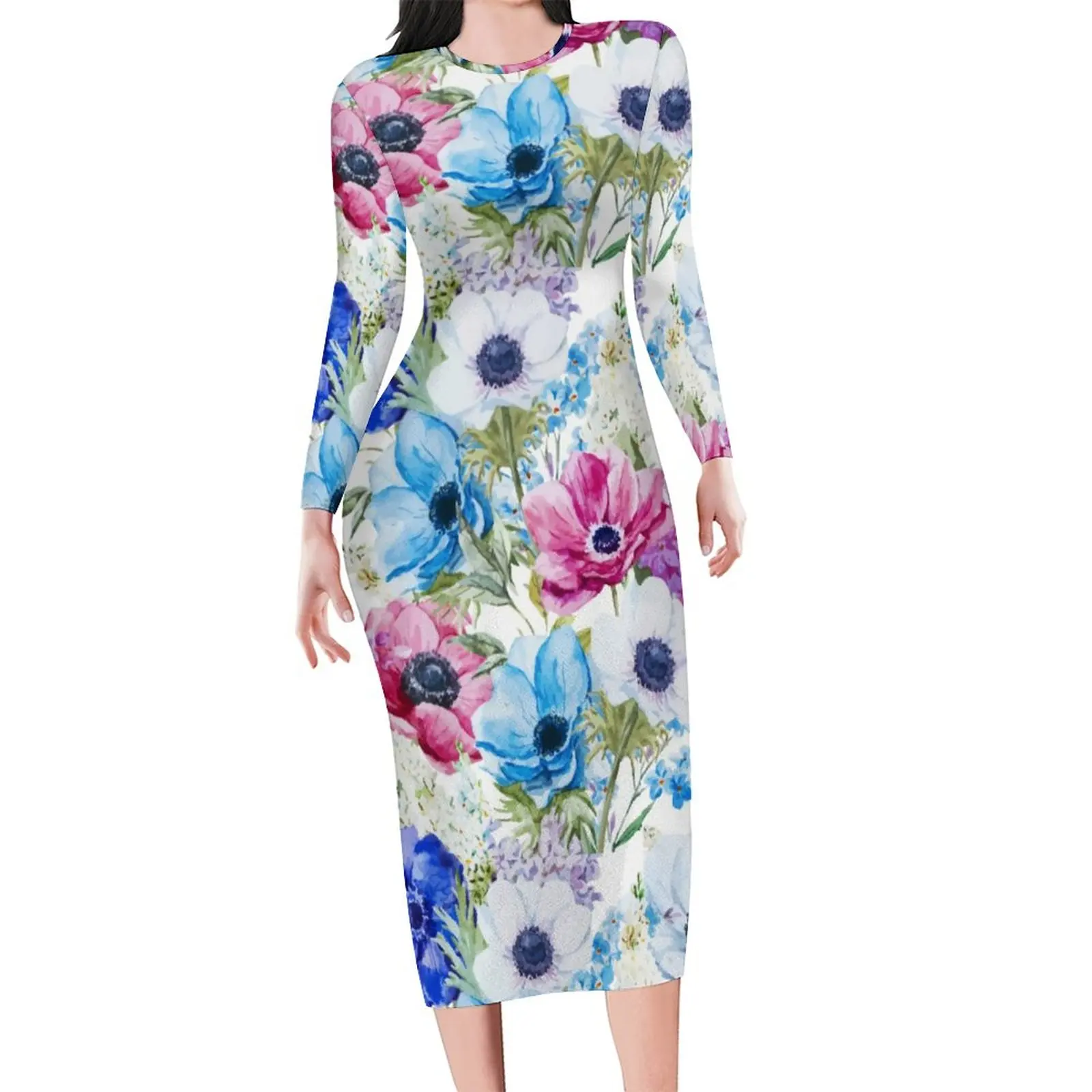 

Облегающее платье с акварельными цветами темно-синее фиолетовое стильное платье с цветочным рисунком весеннее корейское модное платье с д...