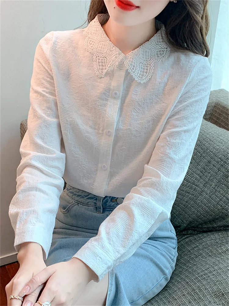 Весна и осень 2024 новые рубашки из чистого хлопка женские универсальные