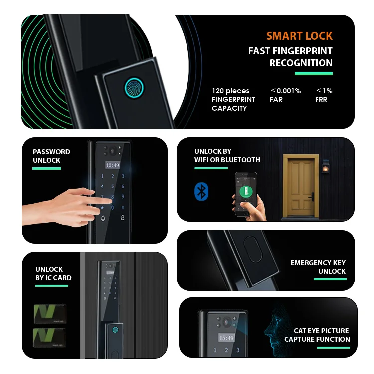 Фото Распознавание лиц Q9 Golden Wi-Fi Usmartgo App Control Автоматическая камера Умный дверной замок №4