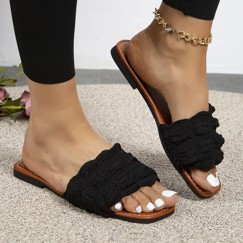 

Fashion 2023 Summer Shoes Designer Women Slippers Outside Beach Slides Slippers Ladies Literary Flat-heeled Sandals